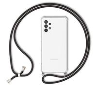 NALIA Cover con Collana per Samsung Galaxy A32 5G - Custodia Ibrida Trasparente & Laccio - HANGIT (Retro Anti-Giallo & Regolabile) - Marchio Tedesco, Colore:Nero