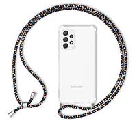 NALIA Cover con Collana per Samsung Galaxy A72, Nero Multicolore | Mani Libere, Zero Stress, Retro Cristallino, Il Tuo Tocco Di Stile, Airbag Invisibile, HANGIT