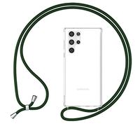 NALIA Cover con Collana per Samsung Galaxy S23 Ultra, Verde Scuro | Mani Libere, Zero Stress, Retro Cristallino, Il Tuo Tocco Di Stile, Airbag Invisibile, HANGIT PRO
