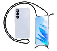 NALIA Cover con Collana per Samsung Galaxy S25 FE - Custodia Ibrida Trasparente & Laccio - HANGIT PRO (Retro Anti-Giallo & Regolabile) - Marchio Tedesco, Colore:Nero Mezzanotte