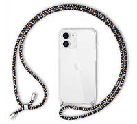 NALIA Cover con Cordino compatibile con iPhone 12 Mini Custodia, Trasparente Protettiva Necklace Hardcase & Girocollo, Resistente Copertura Tracolla Bumper Case Skin Rigida, Colore:Nero Multicolore