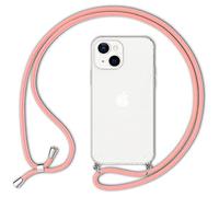 NALIA Cover con Cordino compatibile con iPhone 13 Custodia, Trasparente Protettiva Necklace Hardcase & Girocollo, Anti-Giallo Resistente Copertura Tracolla Case Rigida Bumper, Colore:Pink