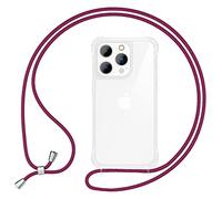 NALIA Cover con Cordino compatibile con iPhone 15 Pro Max Custodia, Chiaro Anti-Giallo Copertura da Portare in Giro & Banda Appendere, Dorso Duro & Bordo Silicone Rinforzato, Colore:Rosso