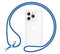 NALIA Cover con Cordino compatibile con iPhone 15 Pro Max Custodia, Chiaro Anti-Giallo Copertura da Portare in Giro & Banda Appendere, Dorso Duro & Bordo Silicone Rinforzato, Colore:Blu