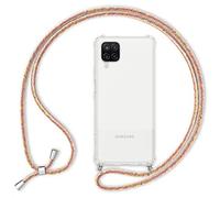NALIA Cover con Cordino compatibile con Samsung Galaxy A12 Custodia, Trasparente Protettiva Necklace Hardcase & Girocollo, Resistente Copertura Tracolla Bumper Case Rigida, Colore:Arcobaleno