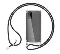 NALIA Cover con Cordino compatibile con Samsung Galaxy S20 Plus Custodia, Protettiva Trasparente Necklace Hard-Case & Girocollo, Resistente Copertura Tracolla Bumper Rigida Skin, Colore:Nero