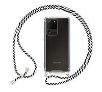 NALIA Cover con Cordino compatibile con Samsung Galaxy S20 Ultra Custodia, Protettiva Trasparente Necklace Hard-Case & Girocollo, Resistente Copertura Tracolla Bumper Rigida Skin, Colore:Nero Bianco