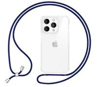 NALIA Cover Ibrido Chiaro con Cordino compatibile con iPhone 16 Pro Custodia, Copertura Trasparente con Cinturino Regolabile, Caso Rigida & Cornice Silicone, Catena Cellulare, Colore:Blu Scuro