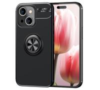 NALIA Cover Nero Opaco con Anello compatibile con iPhone 15 Plus Custodia, 360° Ring Girevole per Funzione Stand & Supporto per Auto, Copertura Silicone Antiurto, Kickstand Case, Colore:Nero