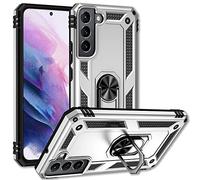 NALIA Cover Stile Militare compatibile con Samsung Galaxy S22 Custodia, Anello Girevole 360°, Estremamente Protettiva Antiurto Robusto, Hardcase & Silicone Bumper, Funzione Supporto, Colore:Argento