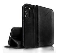 NALIA Cover Vera Pelle compatible con Samsung Galaxy S23 Custodia, 360 Gradi Full-Body Copertura con Protezione RFID, Slot per Carte, Flip-Case con Kick-Stand Funzione, Duro e Antiurto, Colore:Nero