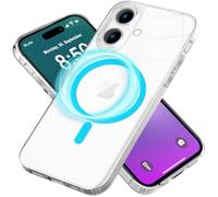 NALIA Custodia Anello Neon per iPhone 16 - Compatibile MagSafe & Fosforescente - NIGHT-GLOW (Trasparente & Anti-Giallo) - Marchio Tedesco, Colore:Blu