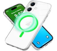 NALIA Custodia Anello Neon per iPhone 16 - Compatibile MagSafe & Fosforescente - NIGHT-GLOW (Trasparente & Anti-Giallo) - Marchio Tedesco, Colore:Verde