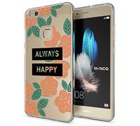 NALIA Custodia compatibile con Huawei P10 Lite, Cover Silicone Trasparente Sottile Case Gomma Morbido Cellulare Ultra-Slim Protettiva Telefono Bumper Guscio, Designs:Always Happy