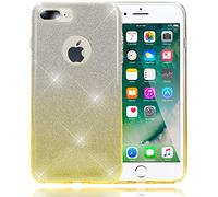 NALIA Custodia compatibile con iPhone 8 Plus / 7 Plus, Glitter Copertura in Silicone Protezione Sottile Cellulare Slim Cover Case Protettiva Scintillio Telefono Bumper - Argento/Giallo