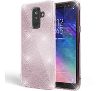 NALIA Custodia compatibile con Samsung Galaxy A6 Plus, Glitter Copertura in Silicone Protezione Sottile Cellulare, Slim Cover Case Protettiva Scintillio Telefono Bumper, Colore:Pink