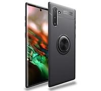 NALIA Custodia compatibile con Samsung Galaxy Note10, Silicone Cover con Anello Girevole 360 Gradi Rotazione per Supporto Magnetico Auto, Case Protettiva Telefono Protezione, Colore:Nero