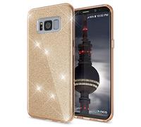 NALIA Custodia compatibile con Samsung Galaxy S8, Glitter Copertura in Silicone Protezione Sottile Cellulare, Slim Cover Case Protettiva Scintillio Smartphone Telefono Bumper, Colore:Gold Oro