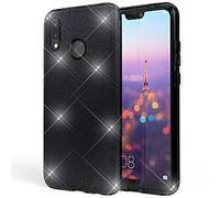 NALIA Custodia Glitter compatibile con Huawei P20 Lite - Look Scintillante & Grip - SHINEPOP (Silicone Cover) - Brand di Berlino, Colore:Nero