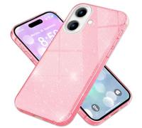 NALIA Custodia Glitter compatibile con iPhone 16 - Look Scintillante & Grip - SHINEPOP (Silicone Cover) - Brand di Berlino, Colore:Pink