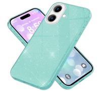 NALIA Custodia Glitter compatibile con iPhone 16 Plus - Look Scintillante & Grip - SHINEPOP (Silicone Cover) - Brand di Berlino, Colore:Menta