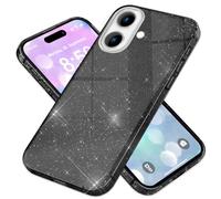 NALIA Custodia Glitter compatibile con iPhone 16 Plus - Look Scintillante & Grip - SHINEPOP (Silicone Cover) - Brand di Berlino, Colore:Nero