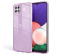NALIA Custodia Glitter compatibile con Samsung Galaxy A22 5G - Look Scintillante & Grip - SHINEPOP (Silicone Cover) - Brand di Berlino, Colore:Viola