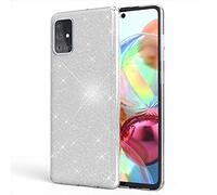 NALIA Custodia Glitter compatibile con Samsung Galaxy A71 - Look Scintillante & Grip - SHINEPOP (Silicone Cover) - Brand di Berlino, Colore:Argento