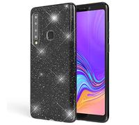 NALIA Custodia Glitter compatibile con Samsung Galaxy A9 (2018) - Look Scintillante & Grip - SHINEPOP (Silicone Cover) - Brand di Berlino, Colore:Nero