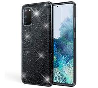 NALIA Custodia Glitter compatibile con Samsung Galaxy S20 - Look Scintillante & Grip - SHINEPOP (Silicone Cover) - Brand di Berlino, Colore:Nero