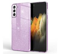 NALIA Custodia Glitter compatibile con Samsung Galaxy S21 - Look Scintillante & Grip - SHINEPOP (Silicone Cover) - Brand di Berlino, Colore:Viola