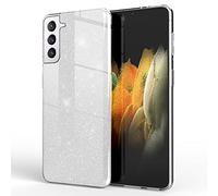 NALIA Custodia Glitter compatibile con Samsung Galaxy S21 Plus - Look Scintillante & Grip - SHINEPOP (Silicone Cover) - Brand di Berlino, Colore:Argento