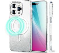 NALIA Custodia Glitter per iPhone 16 Pro Max - Compatibile MagSafe & Scintillante - STARLITE (Ibrida Chiara con Cornice Silicone & Retro Anti-Giallo) - Marchio Tedesco