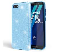 NALIA Custodia in Silicone compatibile con Huawei Y5 2018, Glitter Gel Copertura Protezione Sottile Cellulare, Slim Smartphone Bling Cover Case Protettiva Scintillio Bumper, Colore:Blu