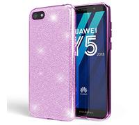 NALIA Custodia in Silicone compatibile con Huawei Y5 2018, Glitter Gel Copertura Protezione Sottile Cellulare, Slim Smartphone Bling Cover Case Protettiva Scintillio Bumper, Colore:Viola