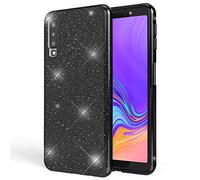NALIA Custodia in Silicone compatibile con Samsung Galaxy A7 2018, Glitter Gel Copertura Protezione Sottile Cellulare, Slim Smartphone Cover Case Protettiva Scintillio Bumper, Colore:Nero
