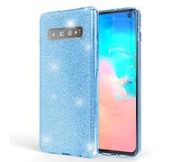 NALIA Custodia in Silicone compatibile con Samsung Galaxy S10, Glitter Gel Copertura Protezione Sottile Cellulare, Slim Smartphone Bling Cover Case Protettiva Scintillio Bumper, Colore:Turchese