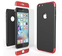 NALIA Custodia Integrale compatibile con iPhone 6 Plus / 6S Plus, Cover Protettiva Fronte e Retro & Vetro Temperato, Case Rigida Protezione Telefono Cellulare Bumper Sottile, Colore:Rosso Nero