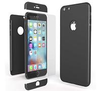 NALIA Custodia Integrale compatibile con iPhone 6 Plus / 6S Plus, Cover Protettiva Fronte e Retro & Vetro Temperato, Case Rigida Protezione Telefono Cellulare Bumper Sottile, Colore:Nero