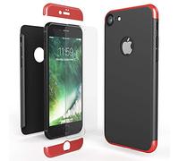 NALIA Custodia Integrale compatibile con iPhone 7, Cover Protettiva Fronte e Retro & Vetro Temperato, Case Rigida Protezione Telefono Cellulare Bumper Sottile, Colore:Rosso Nero