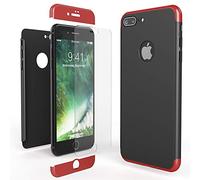 NALIA Custodia Integrale compatibile con iPhone 7 Plus, Cover Protettiva Fronte e Retro & Vetro Temperato, Case Rigida Protezione Telefono Cellulare Bumper Sottile, Colore:Rosso Nero