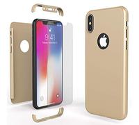 NALIA Custodia Integrale compatibile con iPhone XS Max, Cover Protettiva Fronte e Retro & Vetro Temperato, Phone Case Rigida Protezione Bumper, Colore:Gold Oro