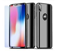 NALIA Custodia Integrale compatibile con iPhone XS Max, Fronte & Retro Cover Protettiva con Vetro Temperato, Sottile Bumper Slim Hard-Case Telefono Cellulare Protezione Guscio, Colore:Nero