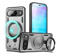 NALIA Custodia Magnetica Robusta per Google Pixel 9 - Anello Supporto 360° & Compatibile MagSafe - STORMGUARD (Cover Outdoor) - Marchio Tedesco, Colore:Argento Tempesta