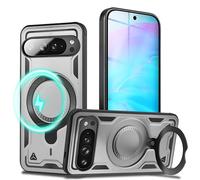 NALIA Custodia Magnetica Robusta per Google Pixel 9 Pro XL - Anello Supporto 360° & Compatibile MagSafe - STORMGUARD (Cover Outdoor) - Marchio Tedesco, Colore:Argento Tempesta