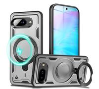 NALIA Custodia Magnetica Robusta per Google Pixel 9a - Anello Supporto 360° & Compatibile MagSafe - STORMGUARD (Cover Outdoor) - Marchio Tedesco, Colore:Argento Tempesta