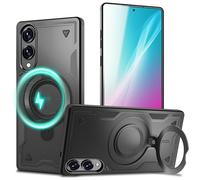 NALIA Custodia Magnetica Robusta per Samsung Galaxy S25 Edge - Anello Supporto 360° & Compatibile MagSafe - STORMGUARD (Cover Outdoor) - Marchio Tedesco, Colore:Nero Vulcanico