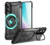 NALIA Custodia Magnetica Robusta per Samsung Galaxy S25 Edge - Compatibile MagSafe & Stand Fotocamera - GRANITE (Cover Antiurto Rigida) - German Brand, Colore:Grigio Tempesta