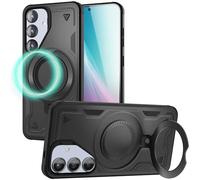 NALIA Custodia Magnetica Robusta per Samsung Galaxy S25 - Anello Supporto 360° & Compatibile MagSafe - STORMGUARD (Cover Outdoor) - Marchio Tedesco, Colore:Nero Vulcanico