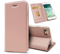 NALIA Custodia Pieghevole compatibile con iPhone SE 2022 / SE 2020/8 / 7, Protettiva Flip Case PU Pelle Telefono Cellulare Copertura, 360 Gradi Cover Resistente Fronte e Retro, Colore:Rosa Gold Oro